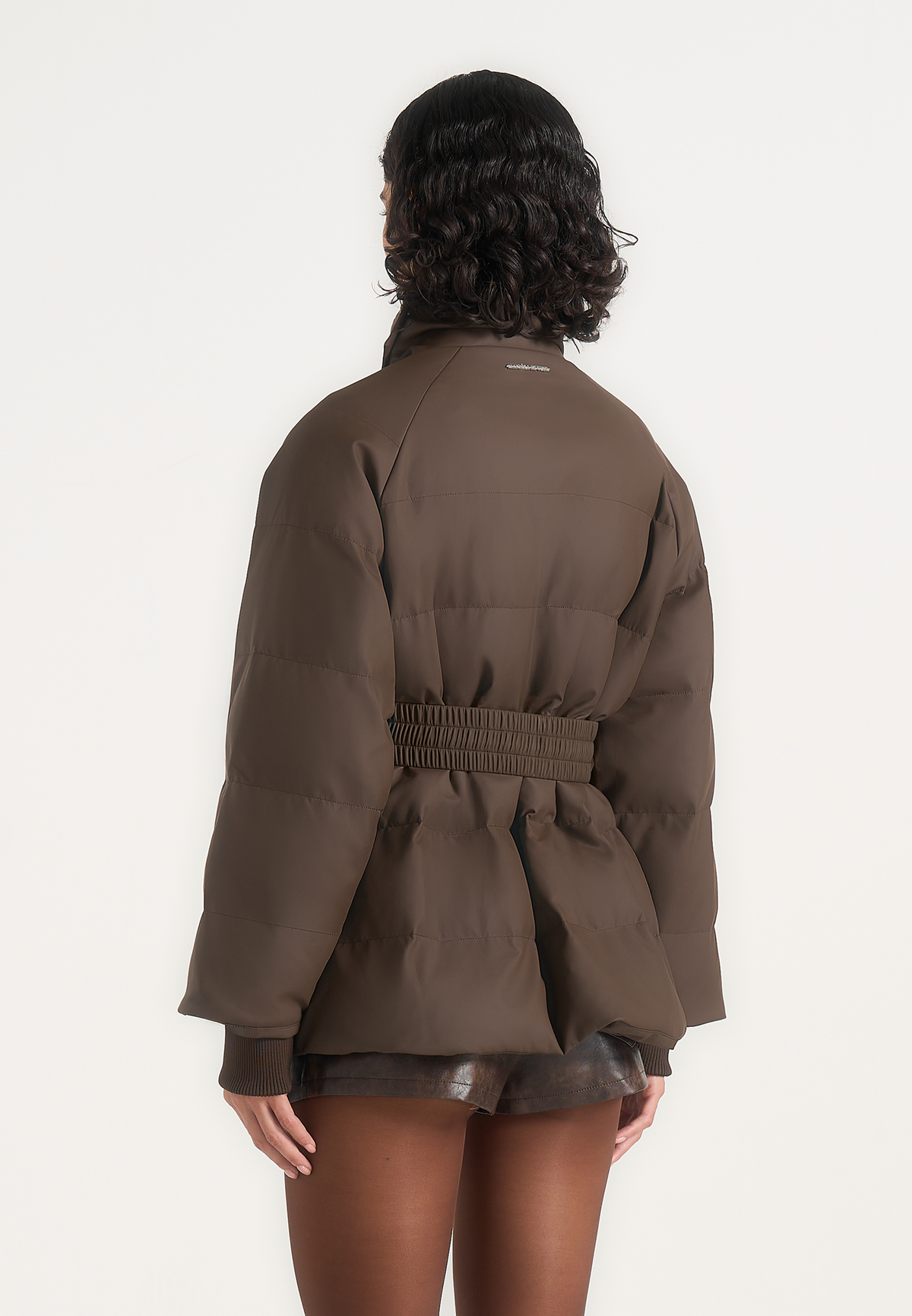Kaia - Belted Puffer Jacket - Brown