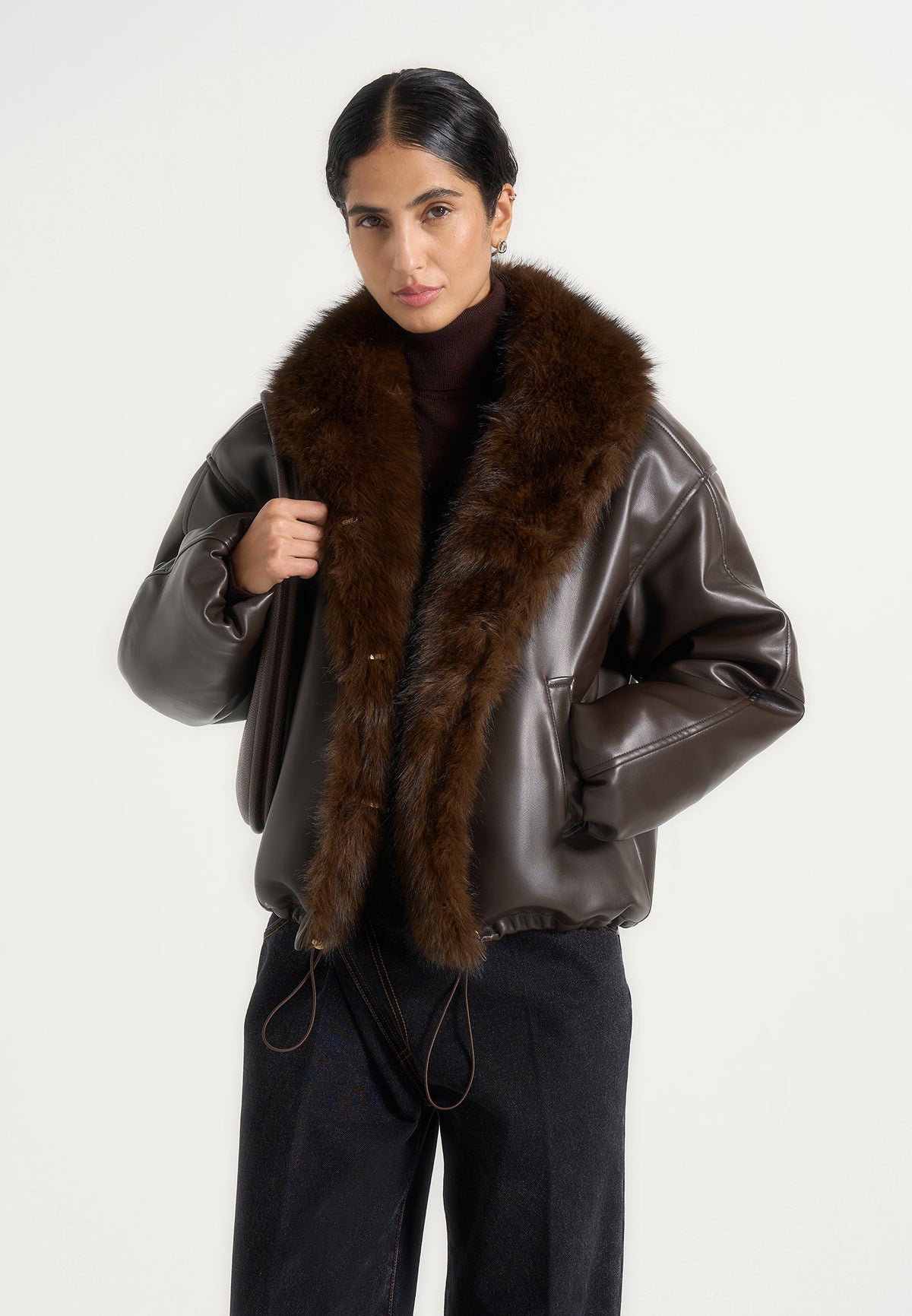 Oakley - Fur Collar Leather Bomber Jacket - Brown
