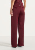 Julie - Satin Twin Pleat Pants - Wine Red