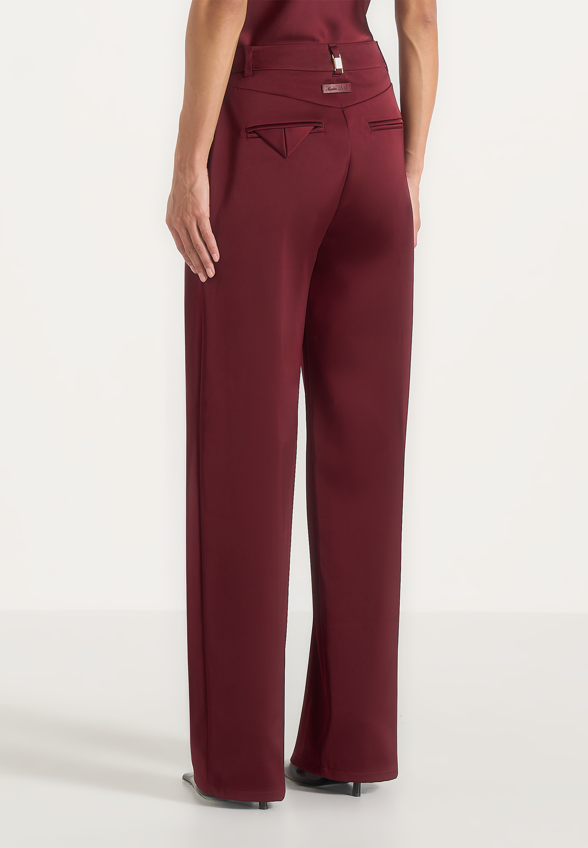 Julie - Satin Twin Pleat Pants - Wine Red