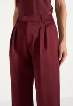 Julie - Satin Twin Pleat Pants - Wine Red