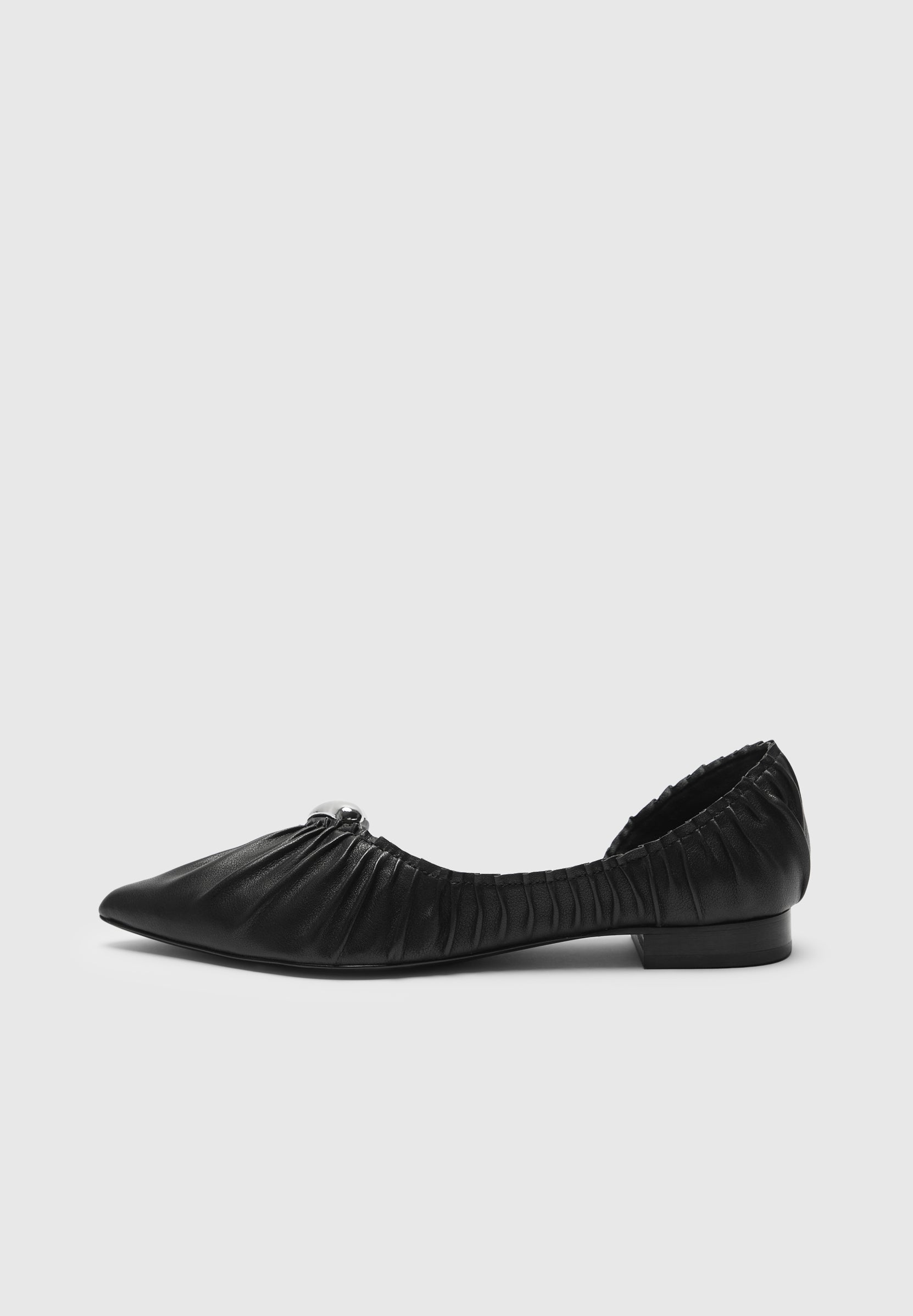 Celeste - Leather Ballet Flats with Hardware - Black