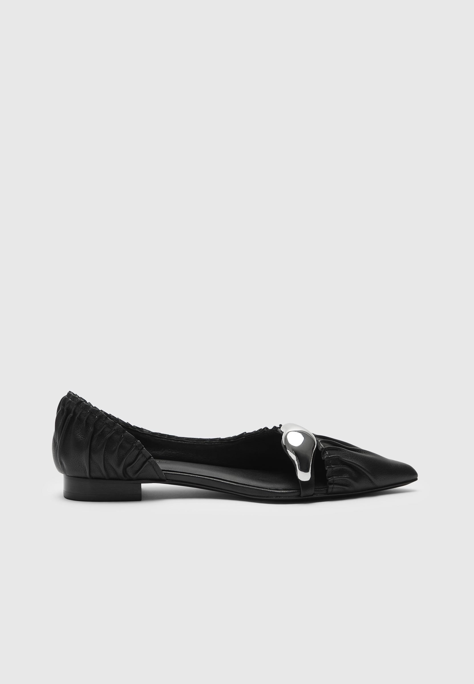 Celeste - Leather Ballet Flats with Hardware - Black
