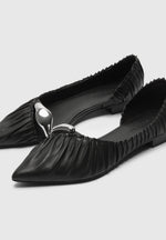 Celeste - Leather Ballet Flats with Hardware - Black