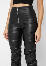 tacked-vegan-leather-flared-trousers-black