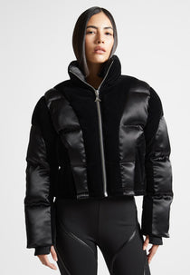 Satin and Velvet Puffer Jacket - Black