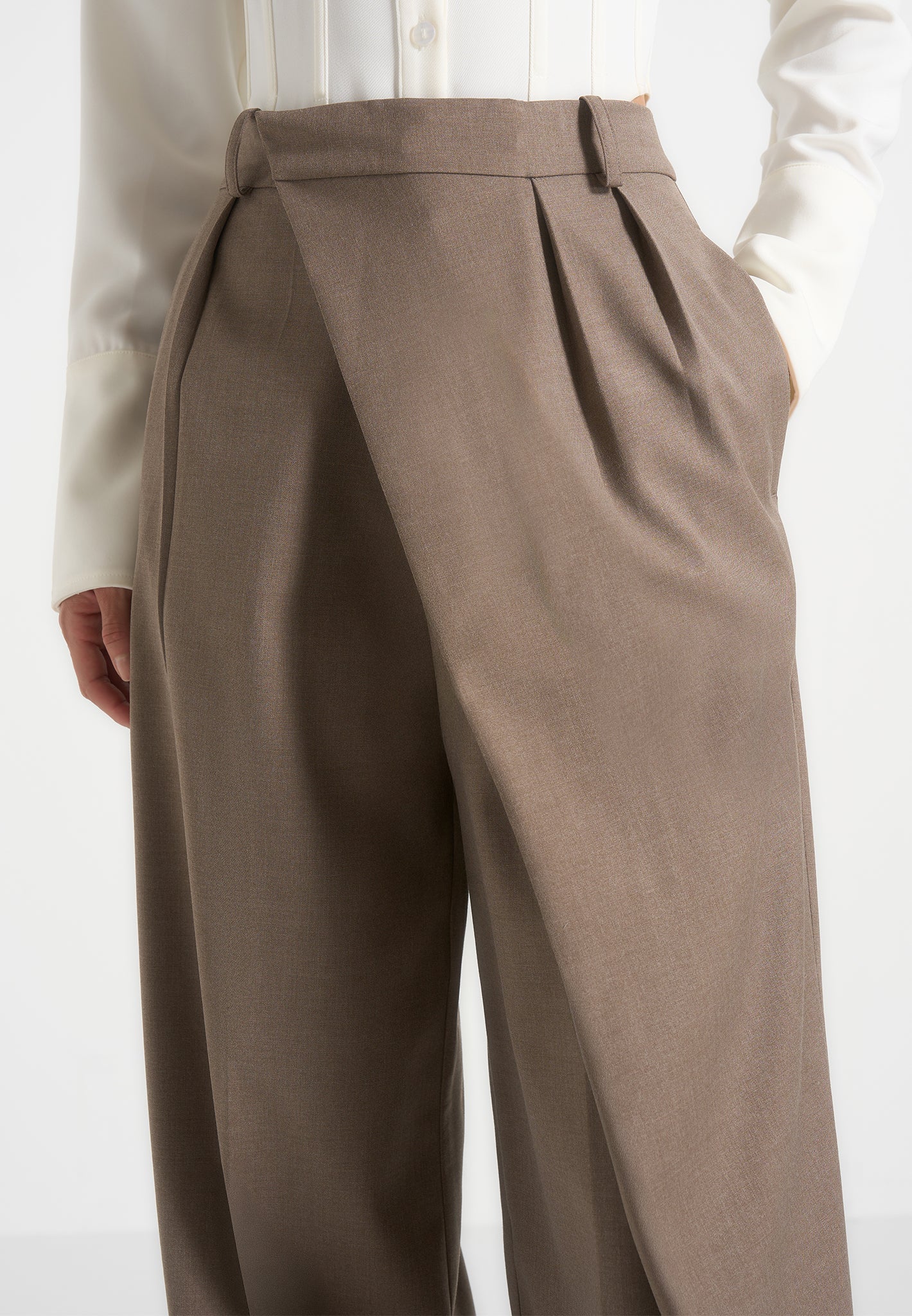 Colette - Tailored Wrap Pleat Pants - Taupe