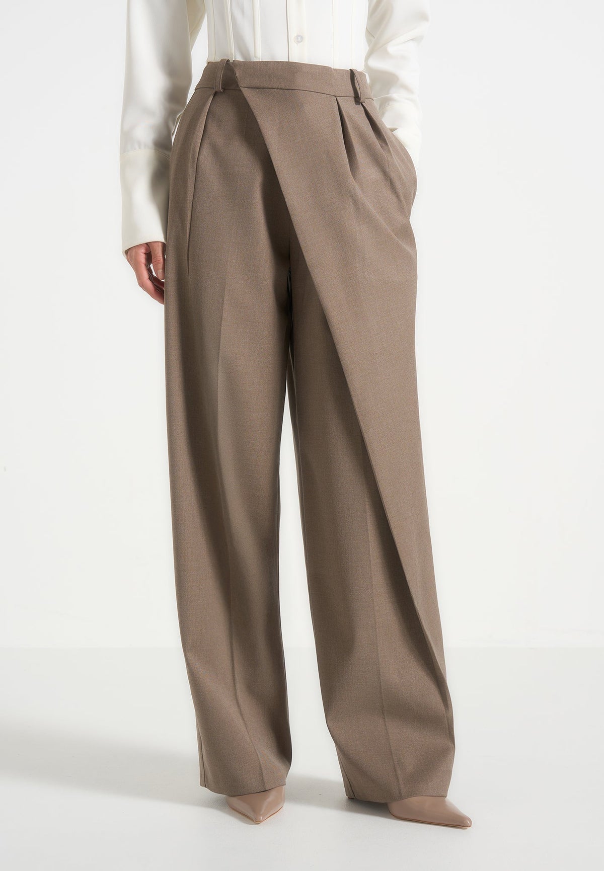 Colette - Tailored Wrap Pleat Pants - Taupe