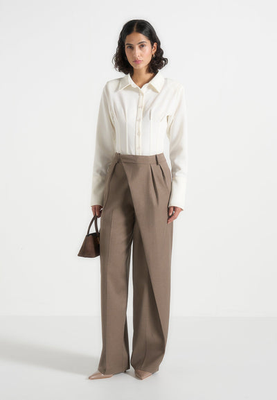Colette - Tailored Wrap Pleat Pants - Taupe