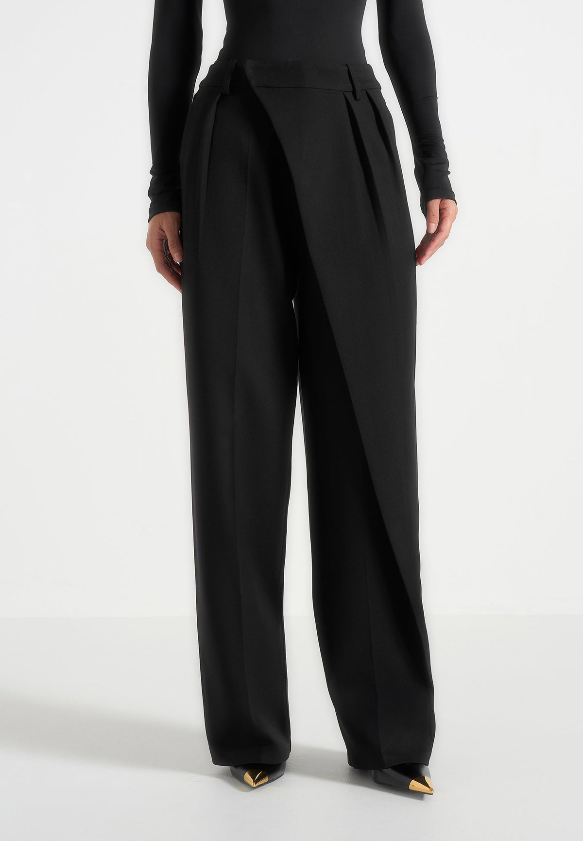 Colette - Tailored Wrap Pleat Pants - Black