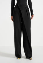 Colette - Tailored Wrap Pleat Pants - Black