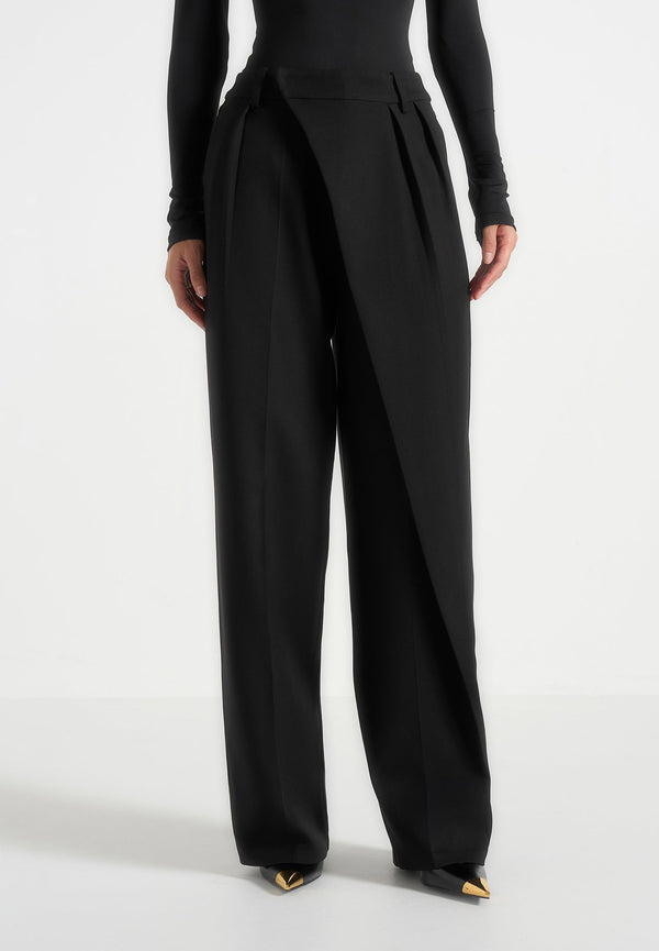 Colette - Tailored Wrap Pleat Pants - Black