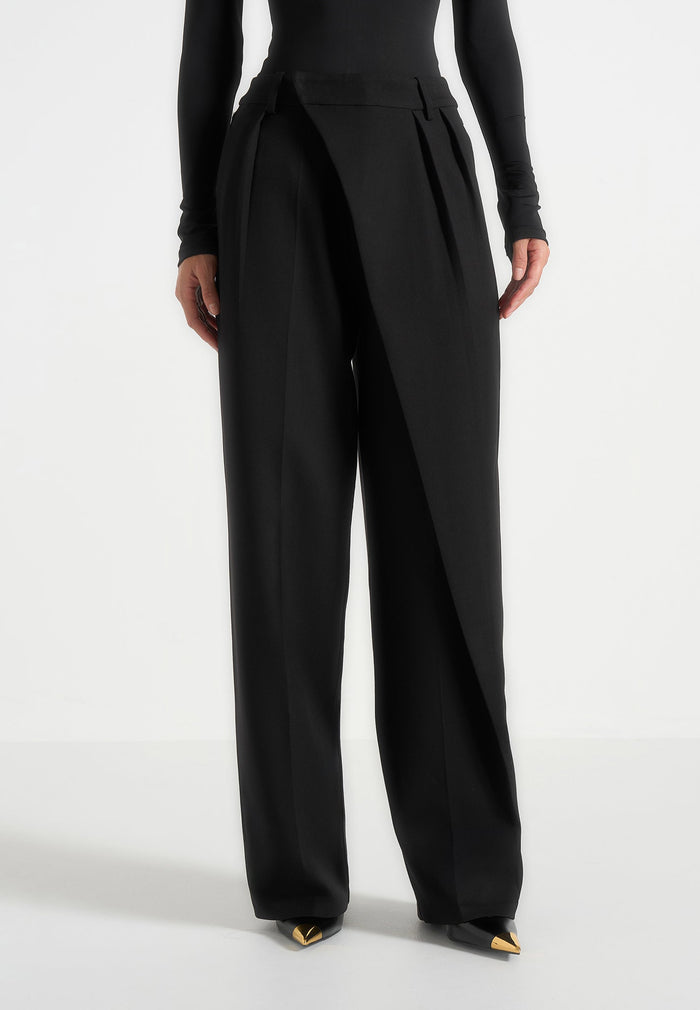 Colette - Tailored Wrap Pleat Pants - Black