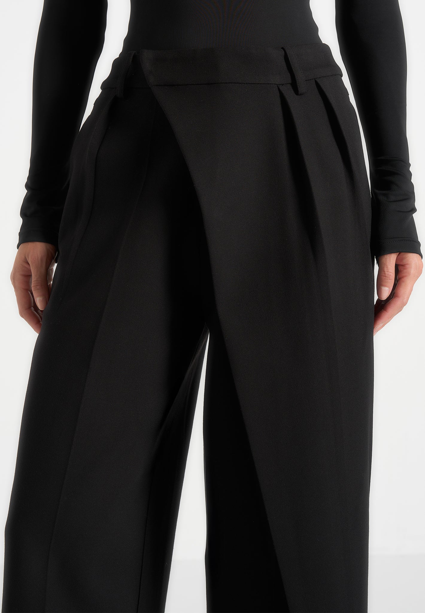 Colette - Tailored Wrap Pleat Pants - Black