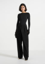 Colette - Tailored Wrap Pleat Pants - Black