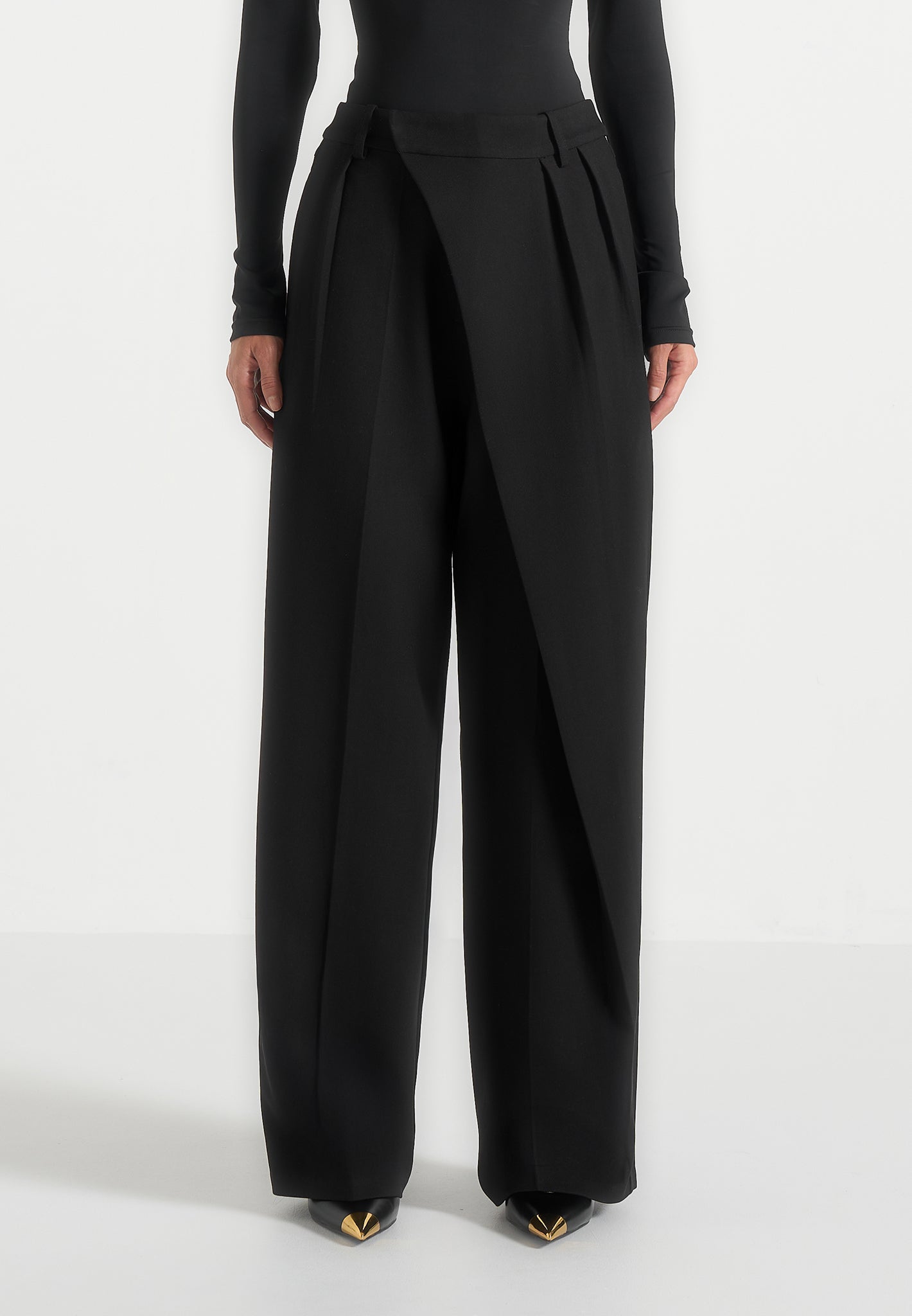 Colette - Tailored Wrap Pleat Pants - Black