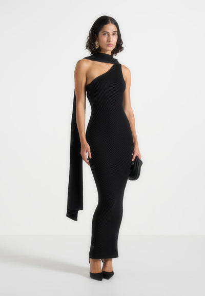 laya-asymmetric-knit-maxi-dress-with-scarf-black