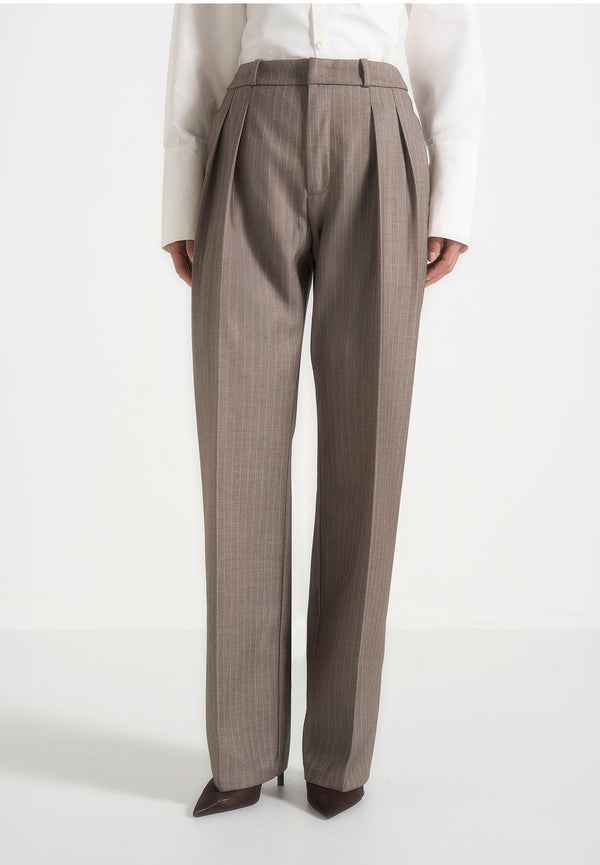 Julie - Pinstripe Tailored Pants - Taupe