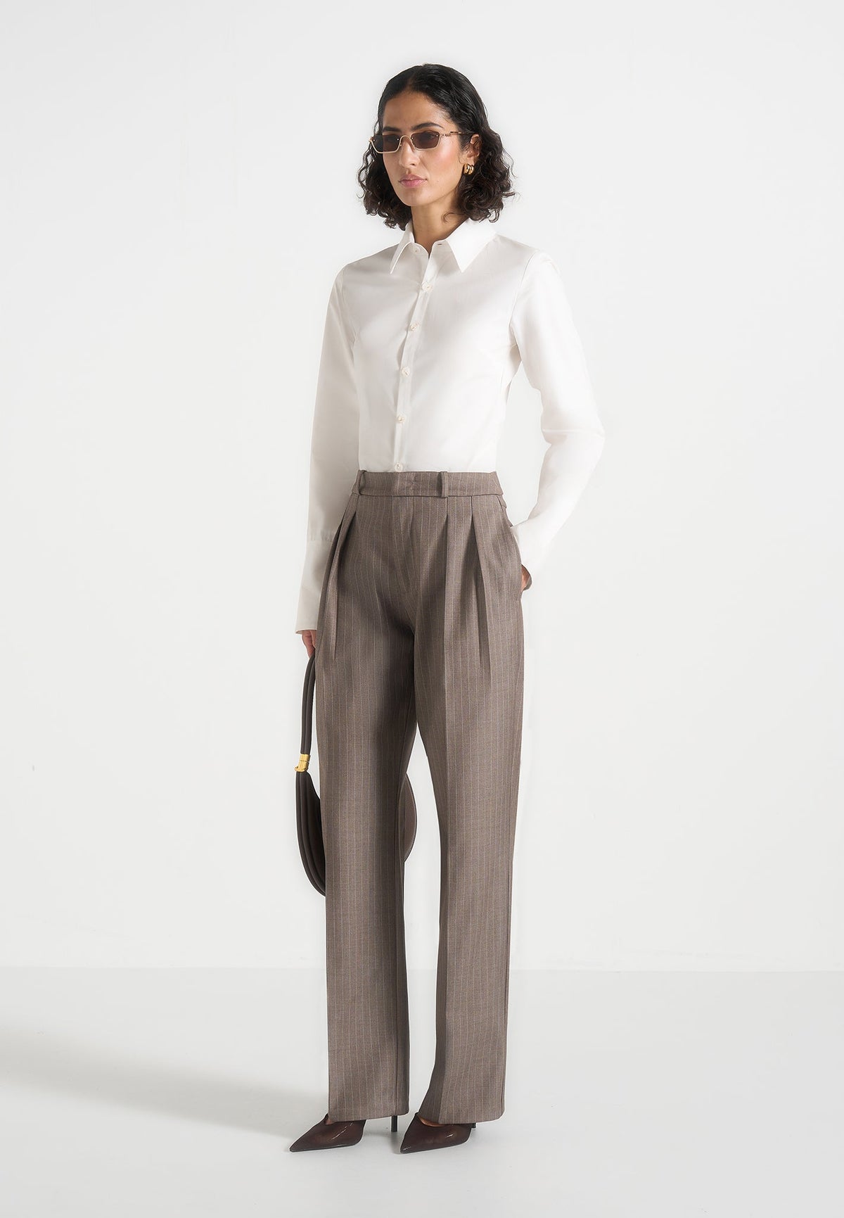 Julie - Pinstripe Tailored Pants - Taupe