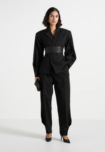 Marie - Twist Sleeve Tailored Blazer with Belt - Black