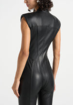 Annette - Leather Jumpsuit - Black