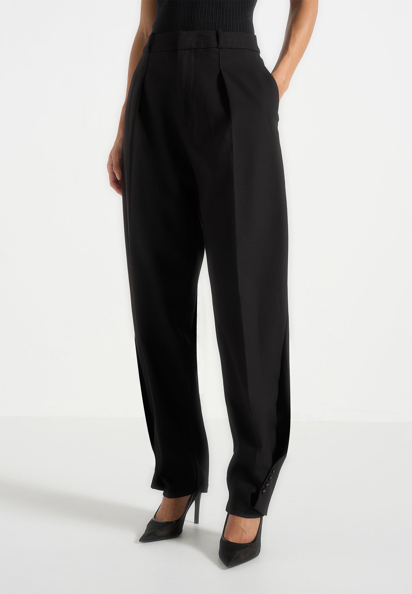 Sophie - Wool Twist Leg Tailored Trousers - Black