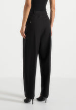 Sophie - Wool Twist Leg Tailored Trousers - Black