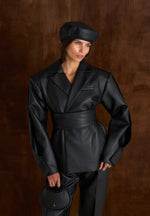 marie-twist-sleeve-leather-blazer-with-belt-black