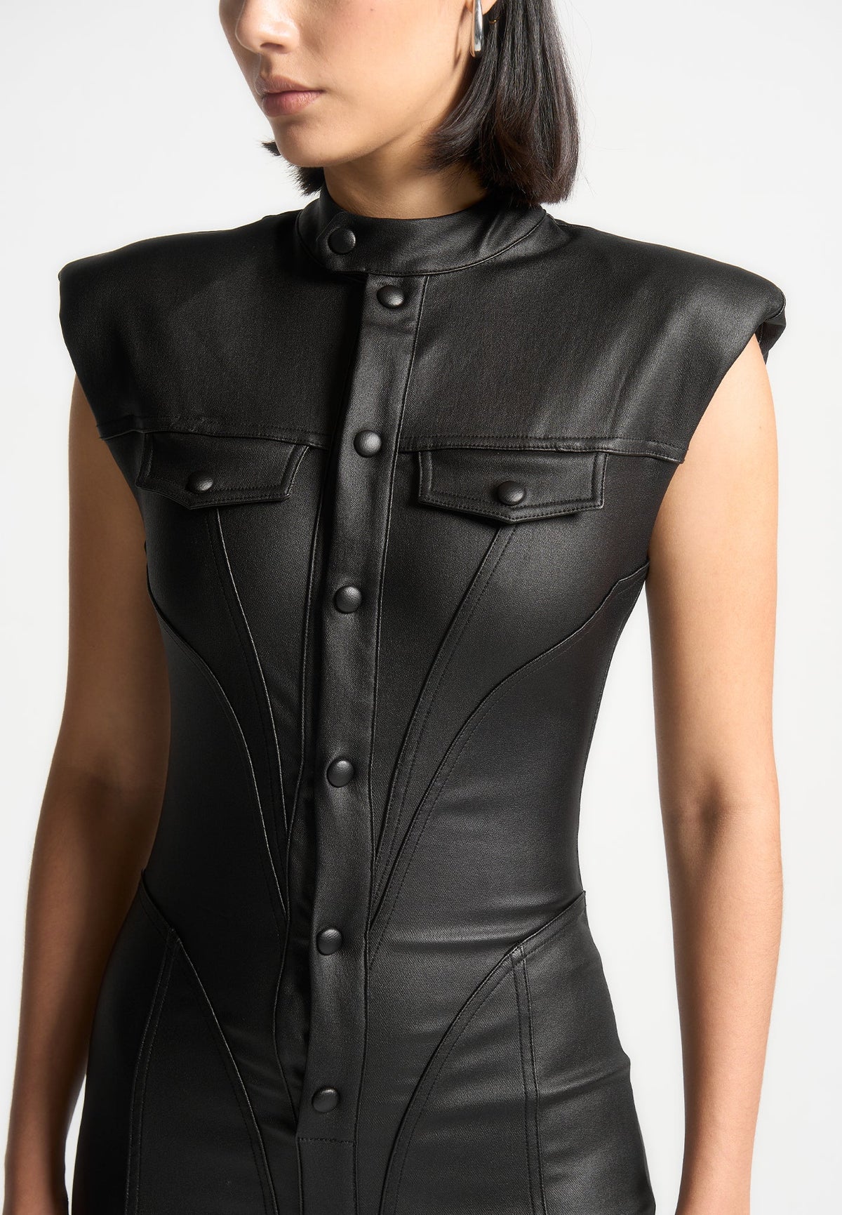Annette - Wax Coated Denim Jumpsuit - Black