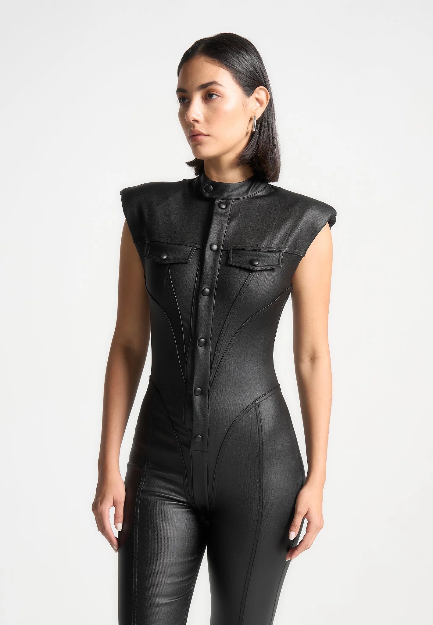 Annette - Wax Coated Denim Jumpsuit - Black
