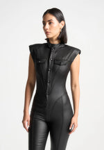 Annette - Wax Coated Denim Jumpsuit - Black