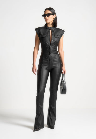 annette-wax-coated-denim-jumpsuit-black