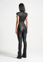 Annette - Wax Coated Denim Jumpsuit - Black