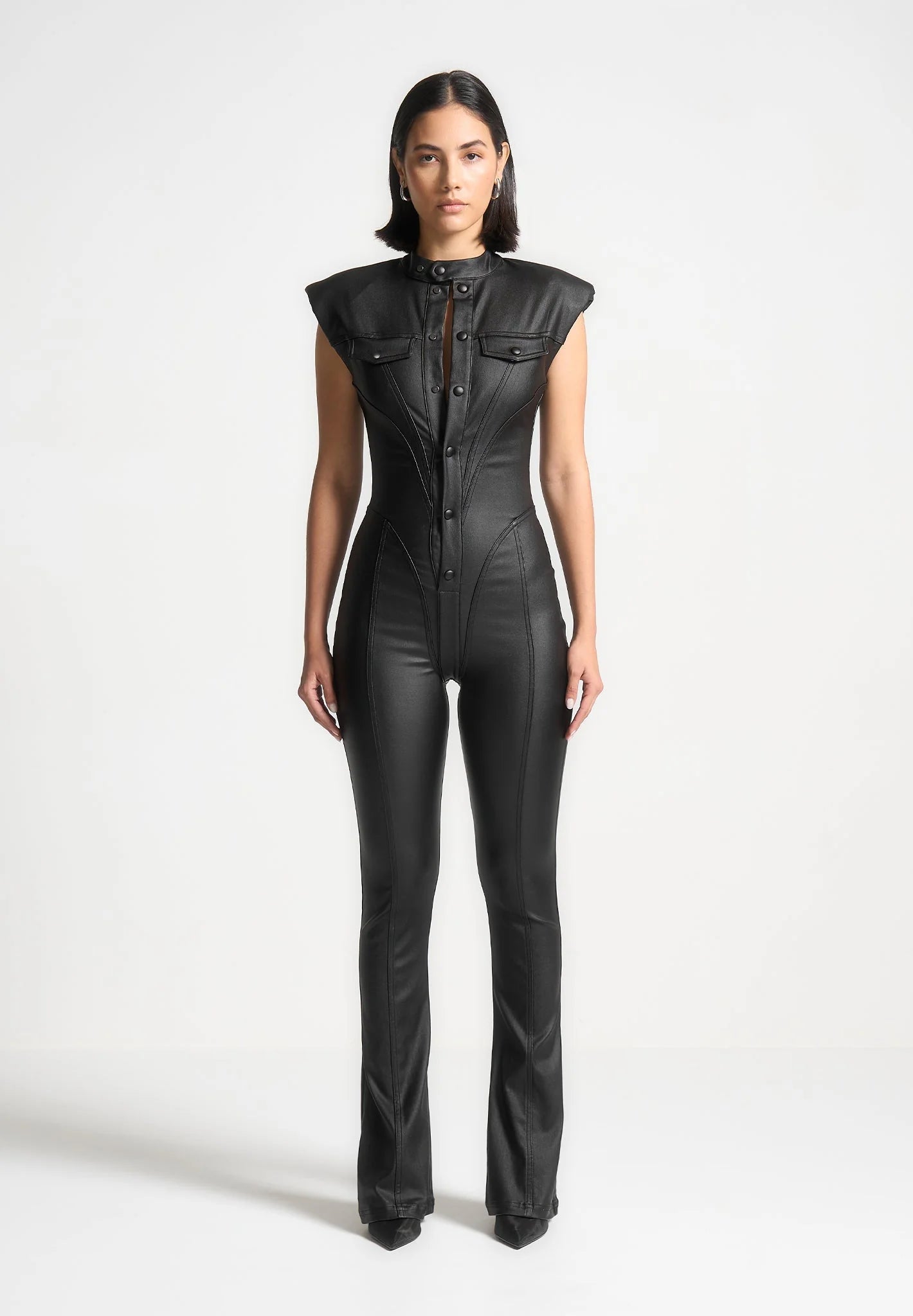 Annette - Wax Coated Denim Jumpsuit - Black