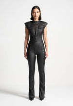 Annette - Wax Coated Denim Jumpsuit - Black