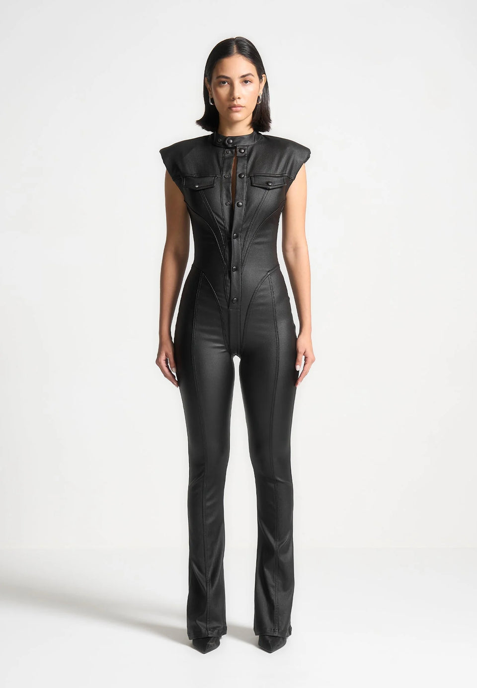 Annette - Wax Coated Denim Jumpsuit - Black