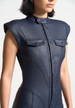 Annette - Wax Coated Denim Jumpsuit - Indigo