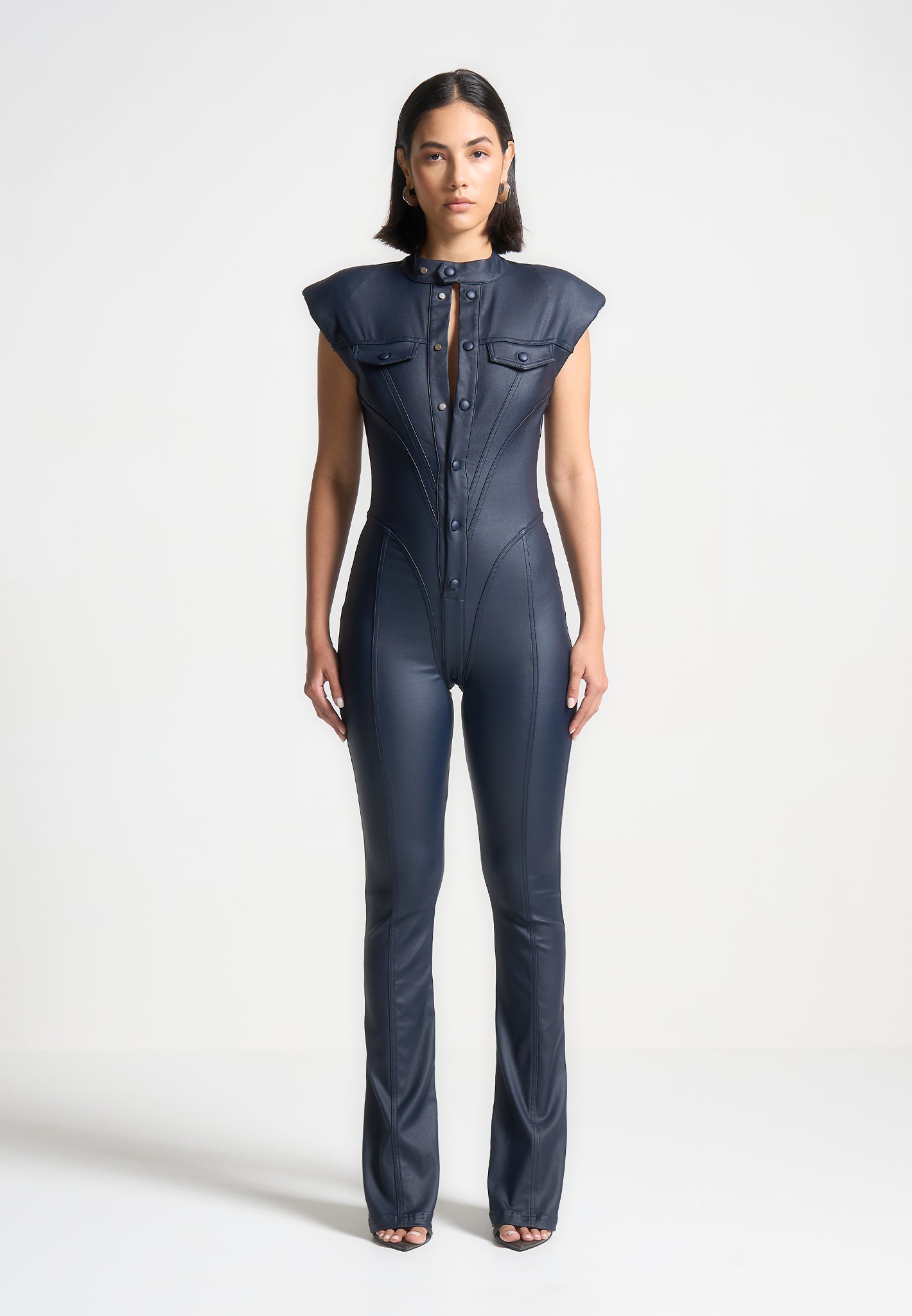 Annette - Wax Coated Denim Jumpsuit - Indigo