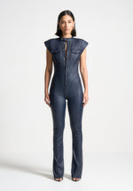 Annette - Wax Coated Denim Jumpsuit - Indigo
