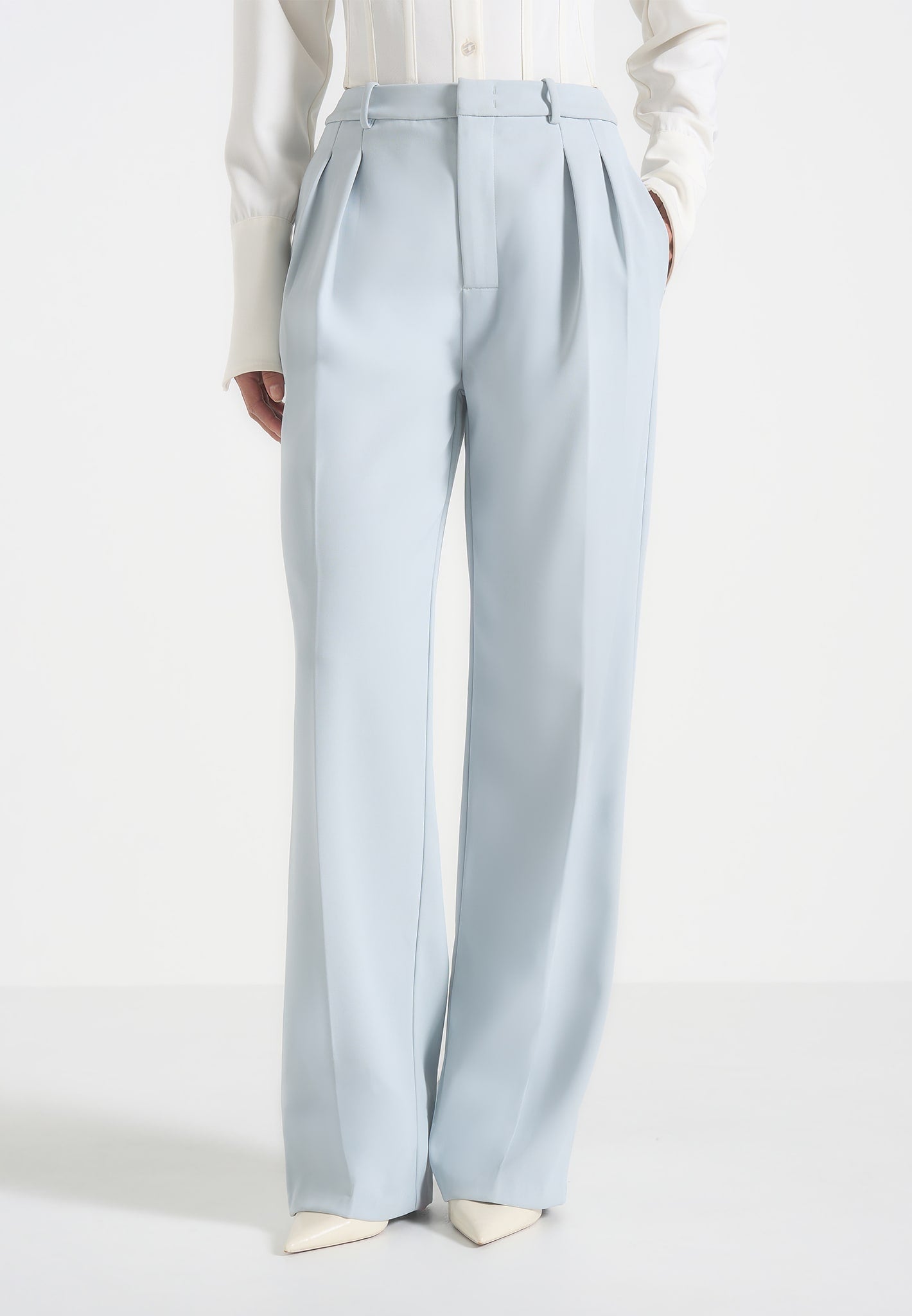 Julie - Tailored Twin Pleat Pants - Pale Blue 