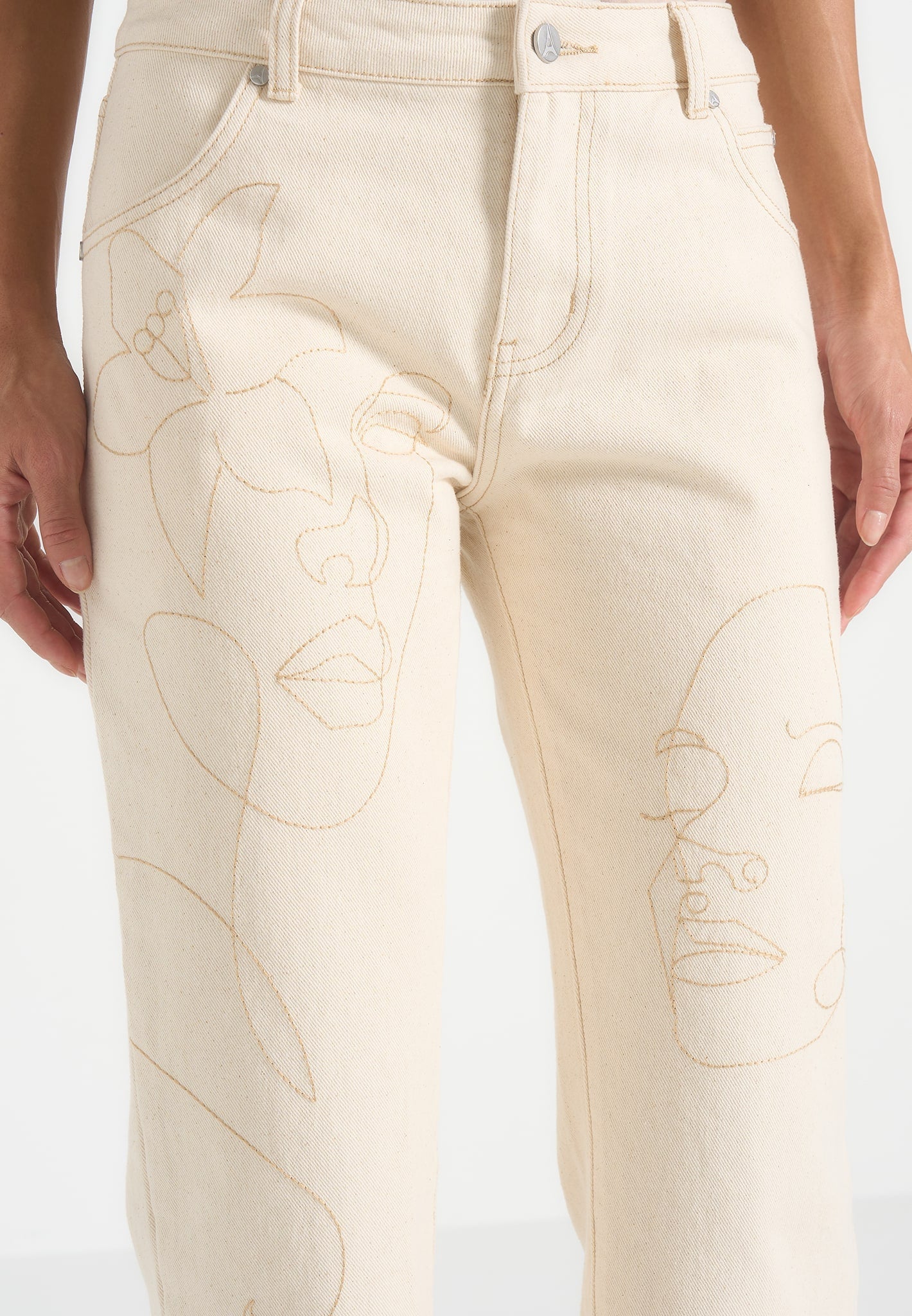 Calista - Line Art Denim Jeans - Cream