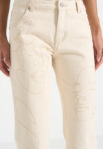 Calista - Line Art Denim Jeans - Cream