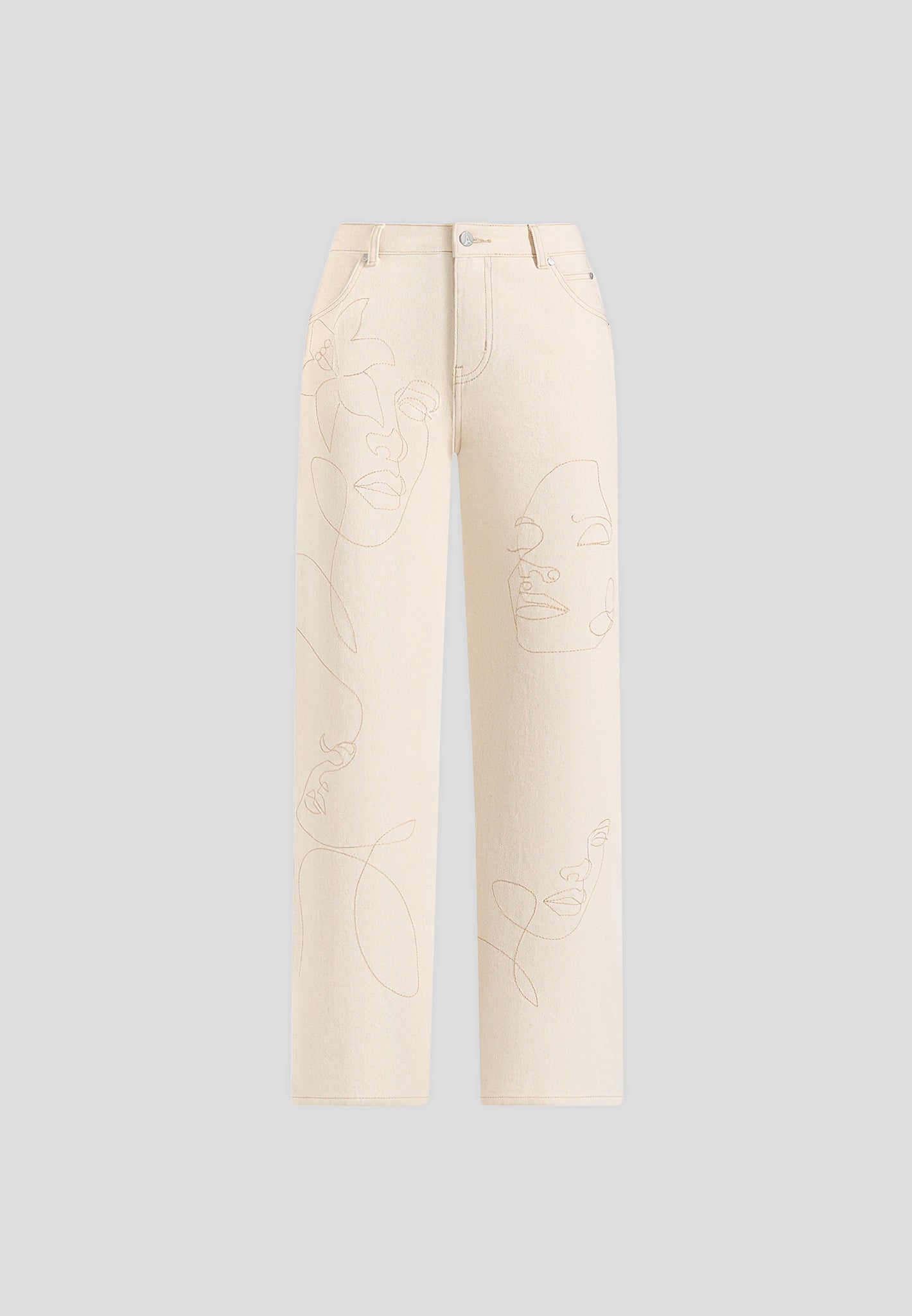 Calista - Line Art Denim Jeans - Cream
