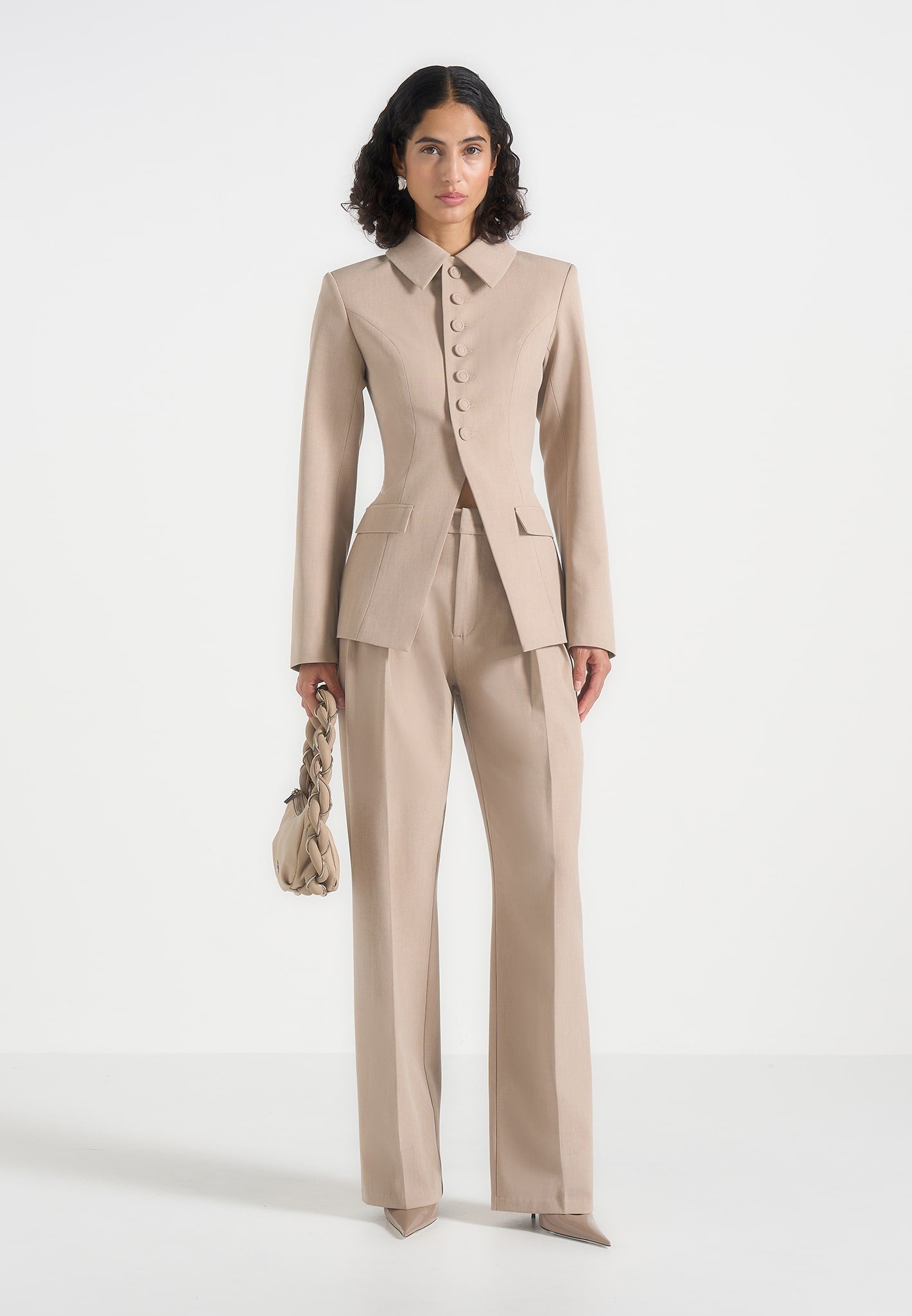 Julie - Tailored Twin Pleat Pants - Beige