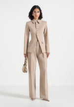 Julie - Tailored Twin Pleat Pants - Beige