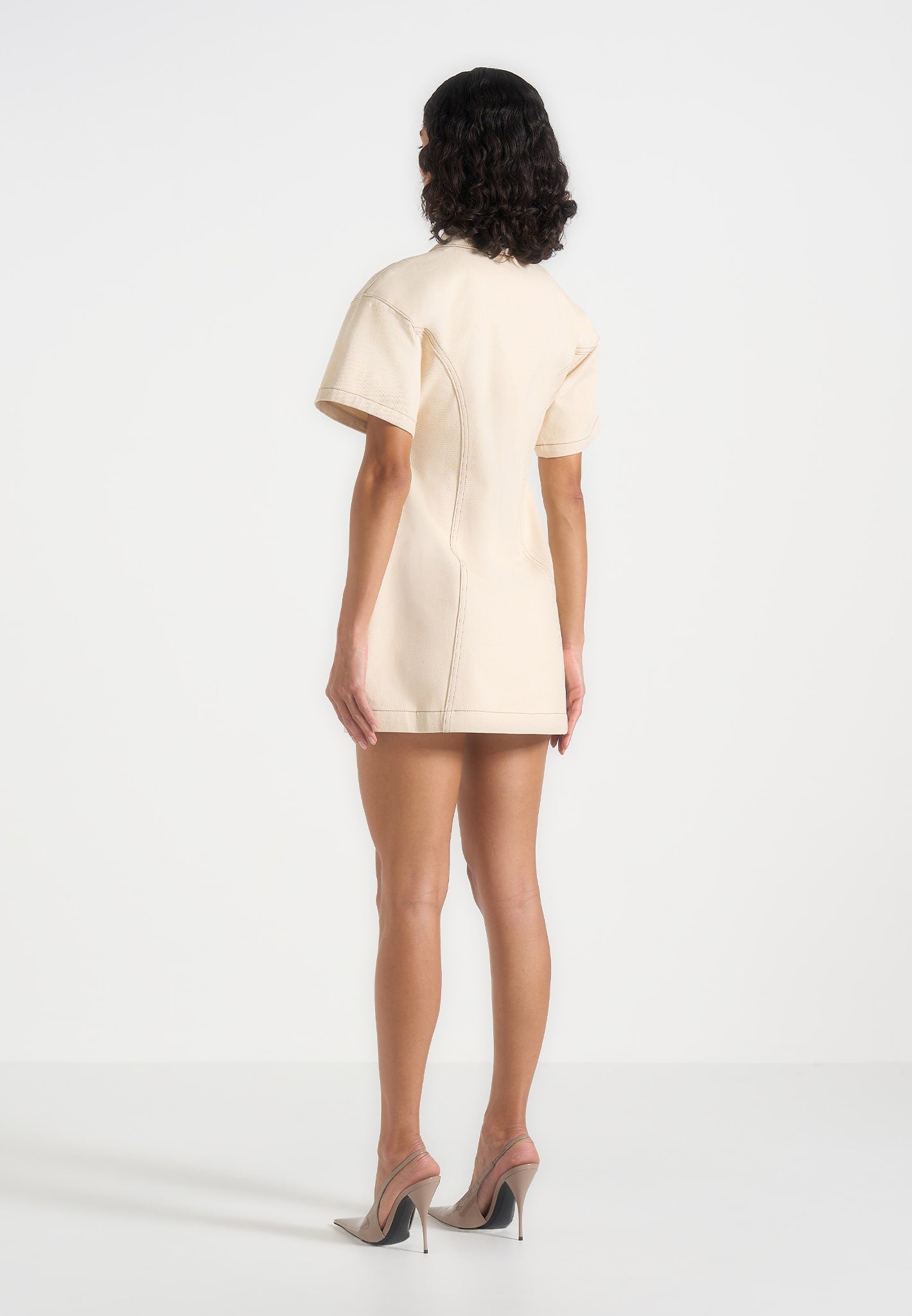 Mathilde - Denim Corset Contrast Stitch Dress - Cream