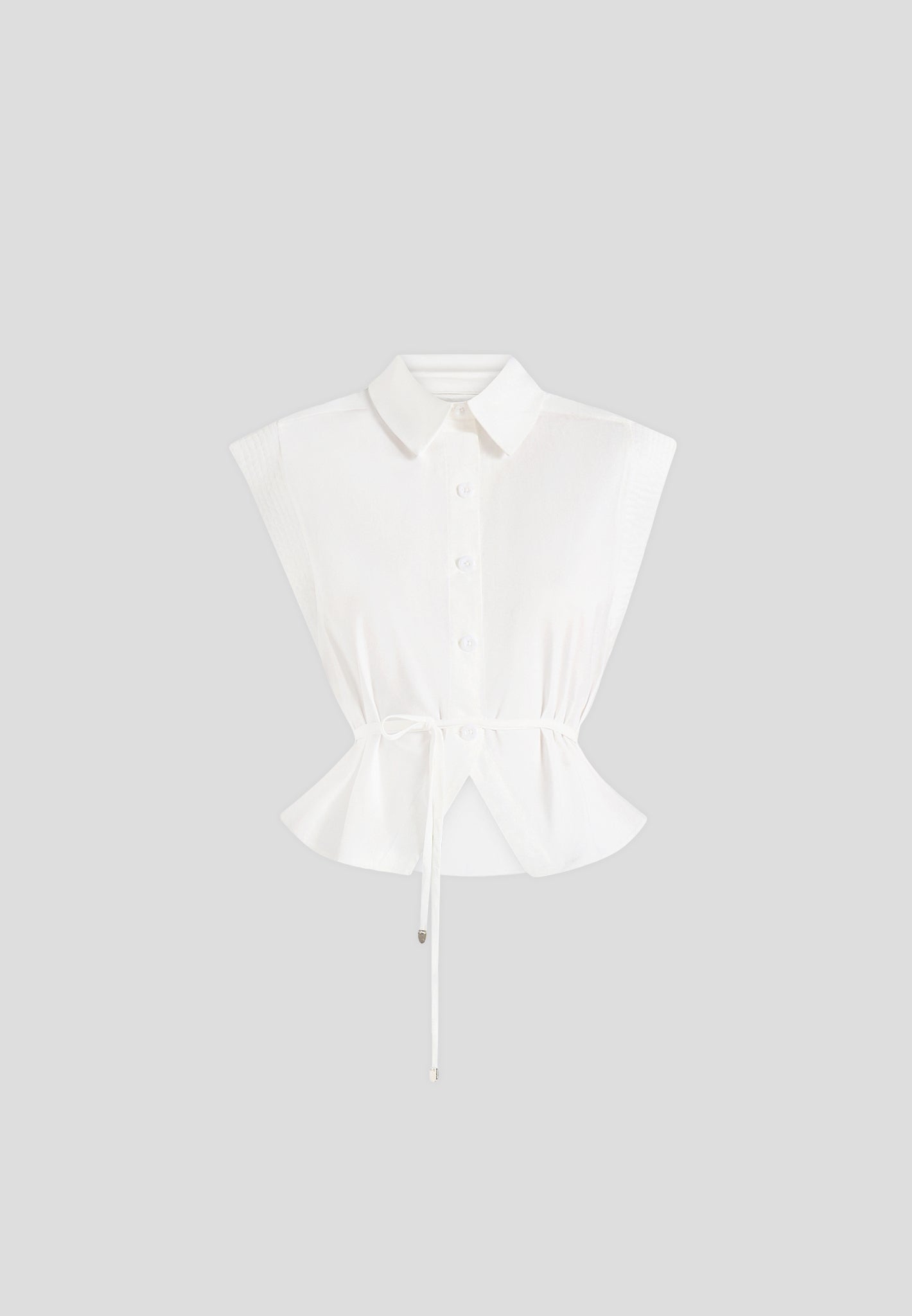 Malia - Sleeveless Tie Waist Cropped Shirt - White