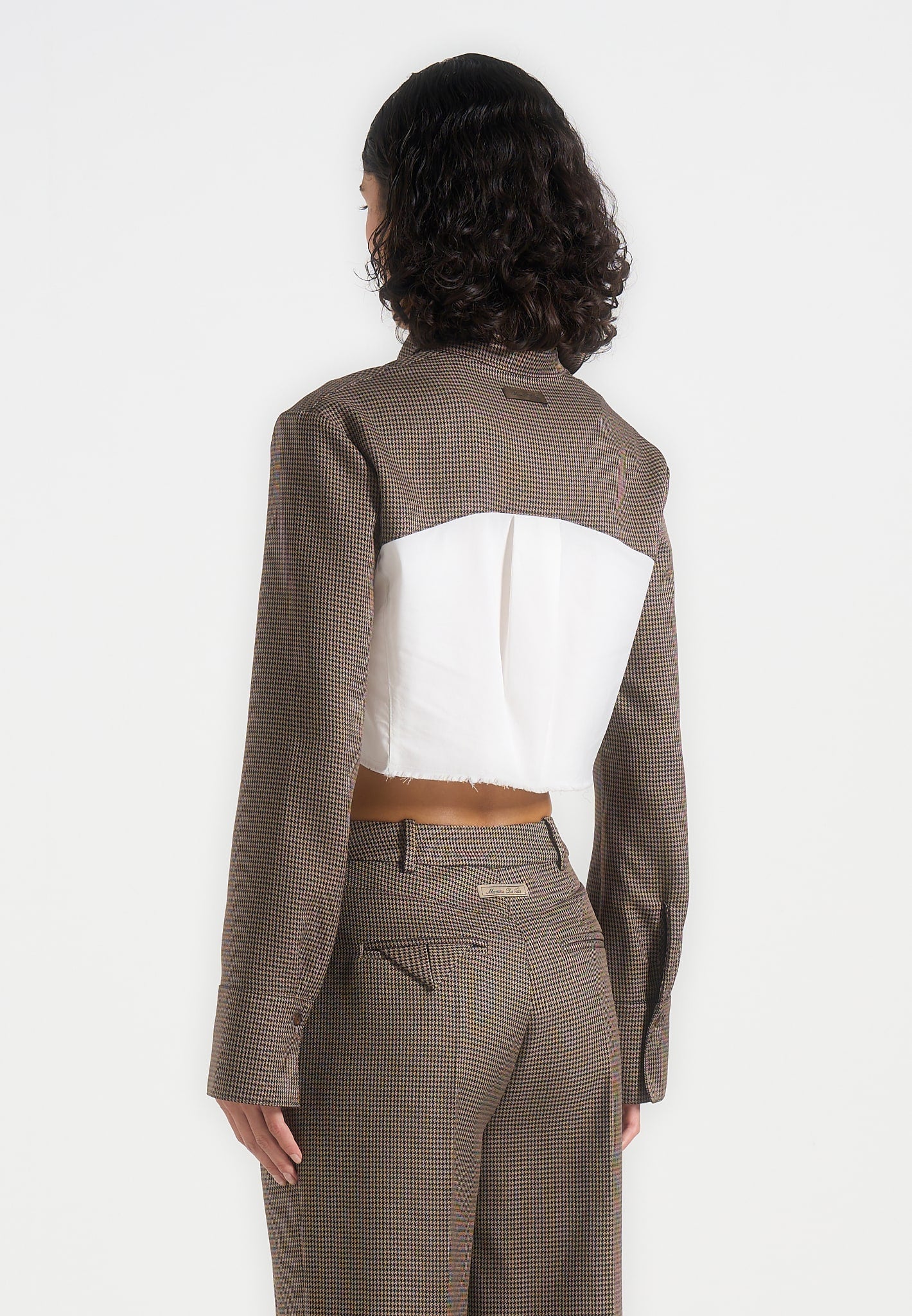 Bernadette - Houndstooth Cotton Cropped Shirt - White/Brown