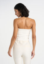 Lise - Cropped Tailored Blazer & Button Detail Bandeau - Off White