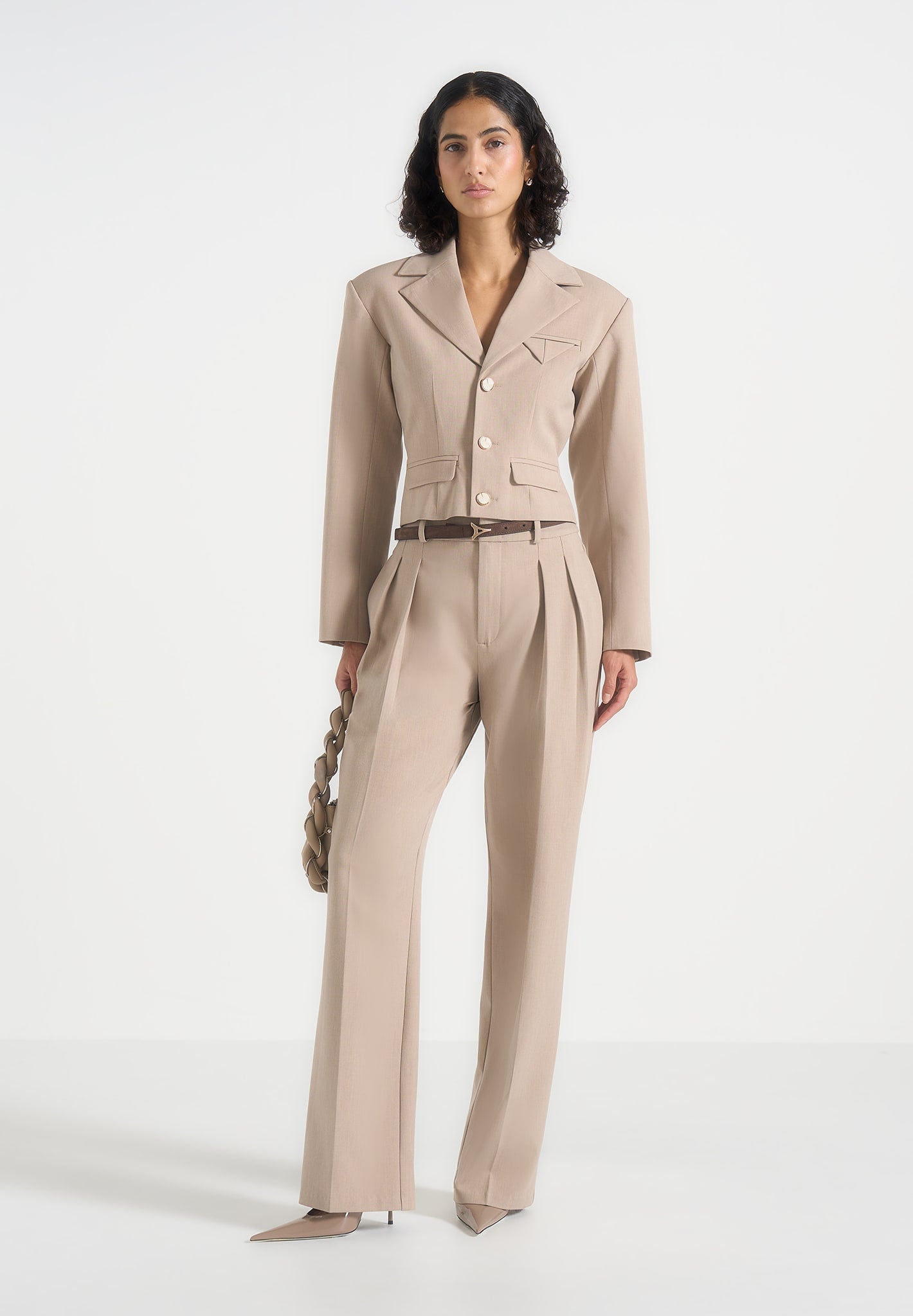 Prisca - Tailored Cropped Blazer - Beige 
